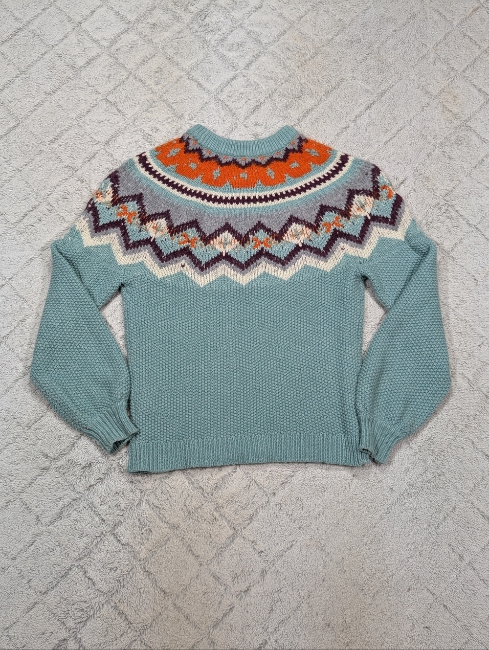J. Crew Sweater Womens S Blue Aqua Fair Isle Zigzag Knit Wool Alpaca Casual - Picture 10 of 10